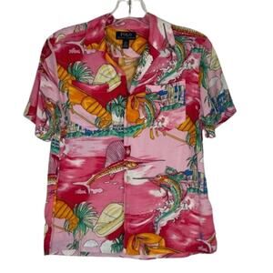Polo Ralph Lauren coastal pink lobster sail fish button down size M 10-12